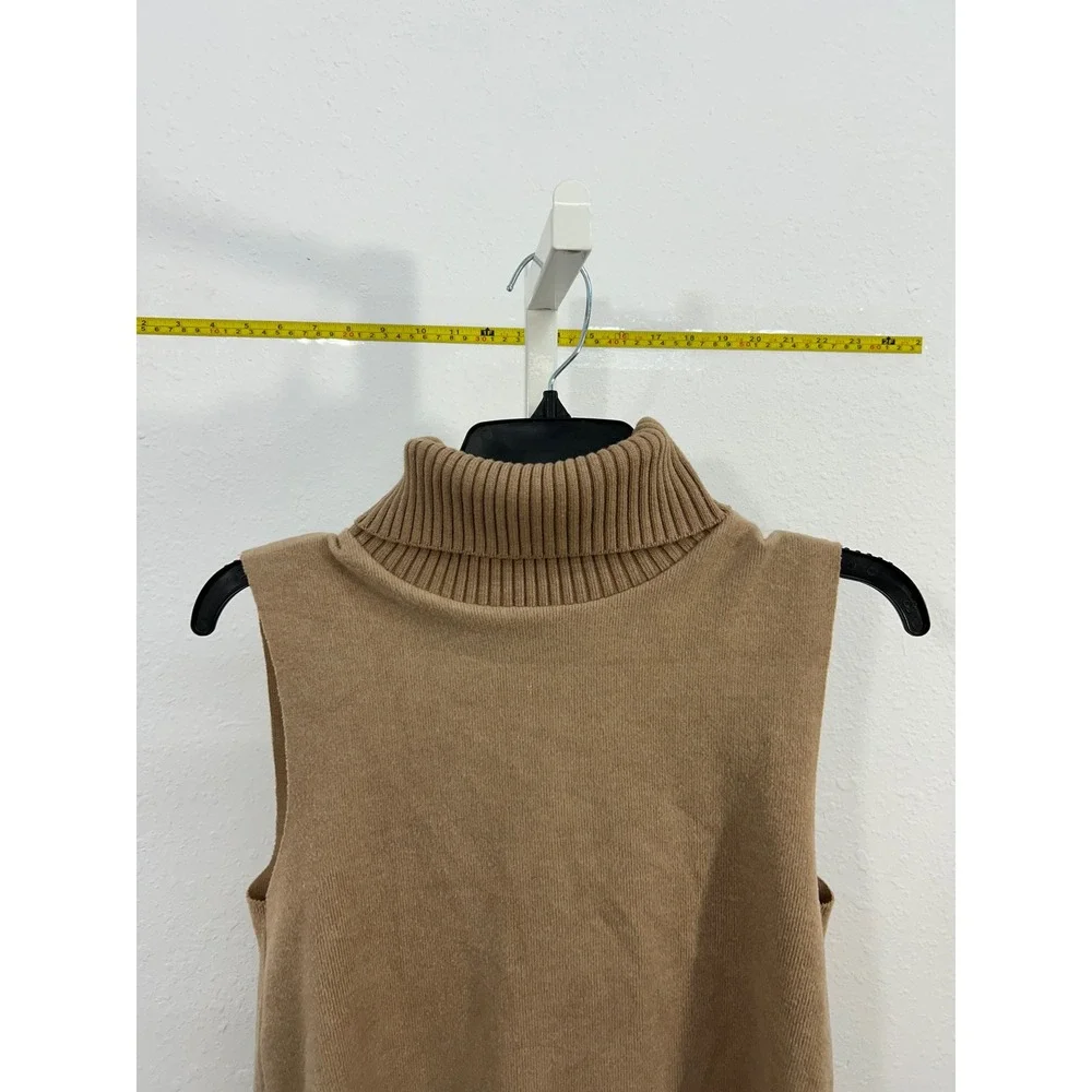 Zara Womens Sleeveless Turtleneck Sweater Camel Tan Knit Top Size Small‎